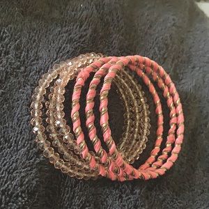 Pink bead wrap/bangle bracelet set